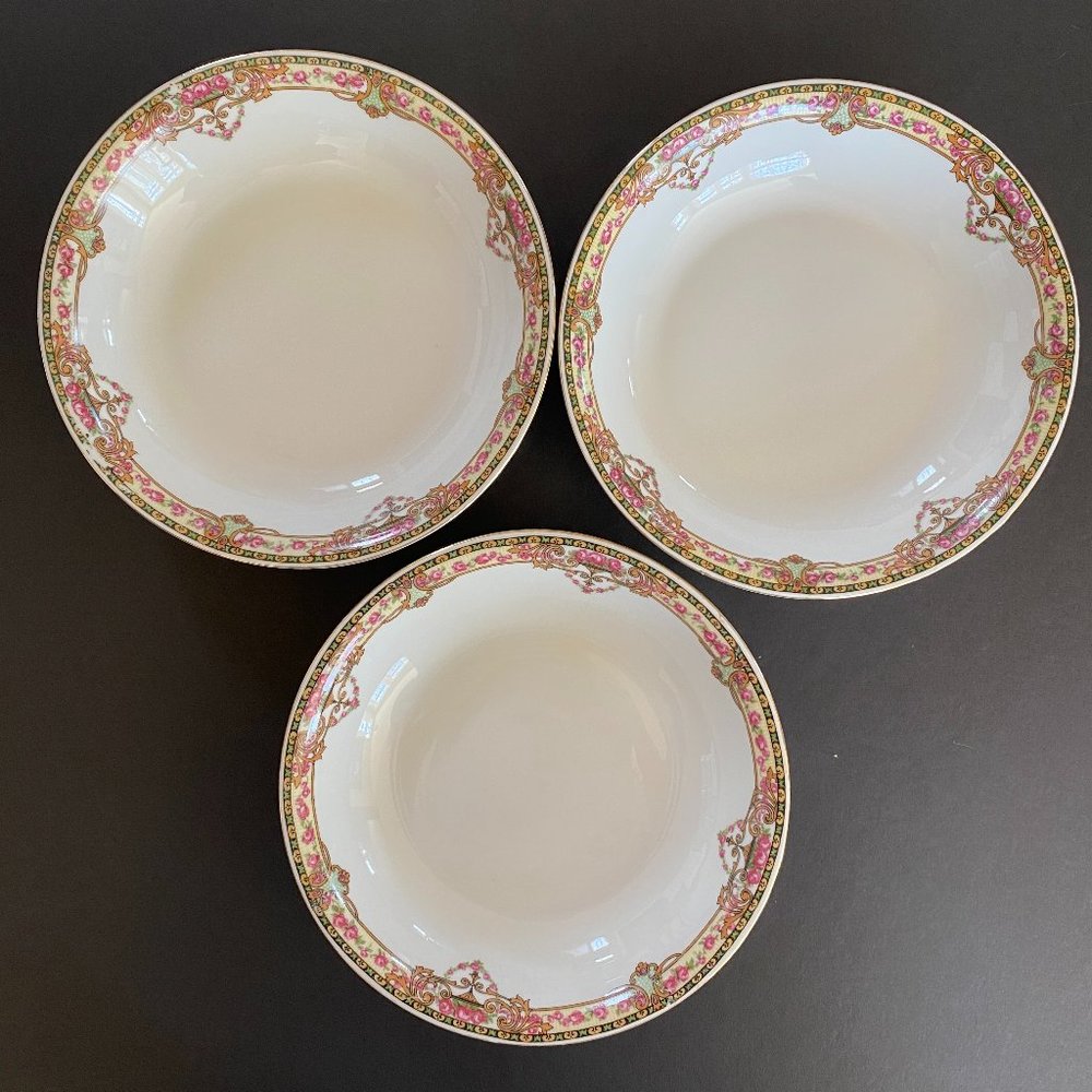 Victoria Czechoslovakia Pink Floral China - Soup / Salad Bowl - Lot of 3